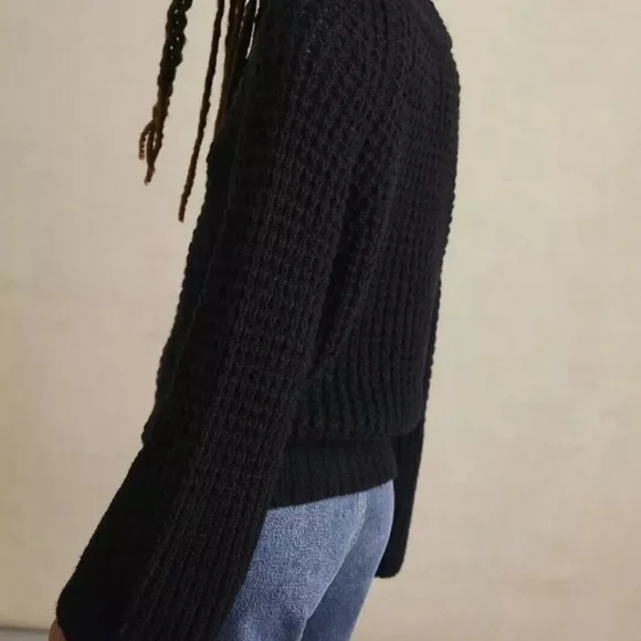 Anthropologie Maeve Dionne Cozy Black Knit Sweater XS NEW NWT Bell Sleeve RARE